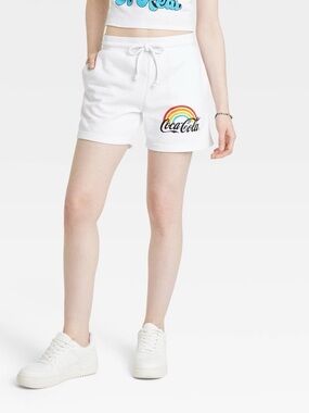 Coca Cola White Women's Drawstring Shorts with Rainbow Logo